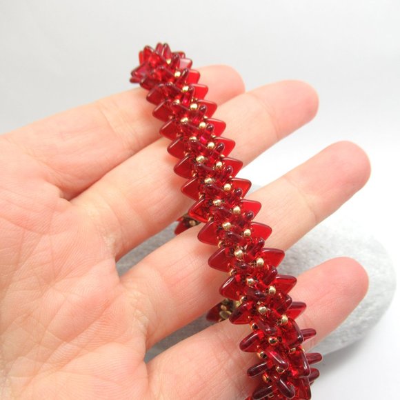 Red and gold handwoven bracelet - Picture 6 of 11